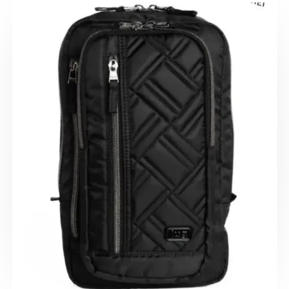 Lug Black Quilted Sling Cross-Body Backpack W/Multi-Zipped Pockets